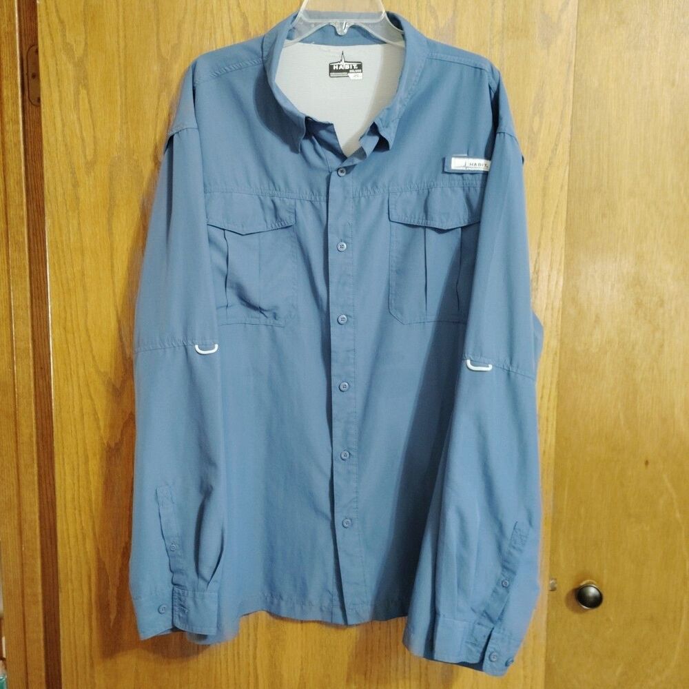 Habit Mens 3XL Blue Long Sleeve Fishing Shirt Lightweight Button Up